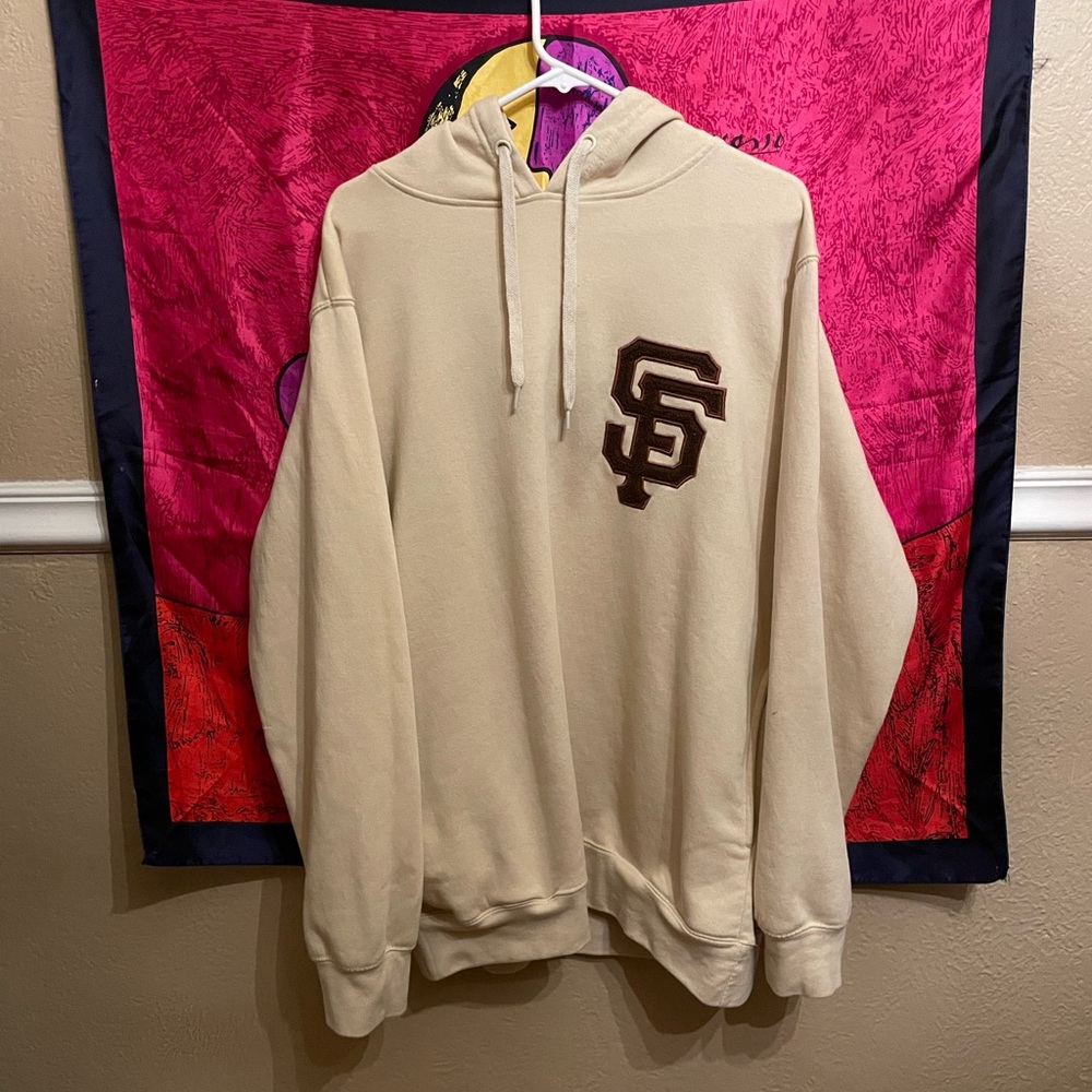 Stitches Beige Hoodie with Dark Brown Logo